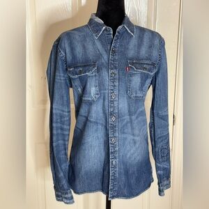 Levis Distressed, Patchwork, Denim Shirt Sz Medium Womens​​